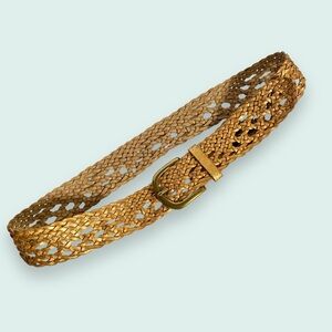 Gold Braided Leather Belt with Classic Buckle